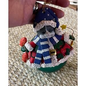 fat cat Christmas ornament blown glass ball